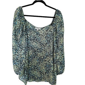 Steve Madden Women’s 3/4 Sleeve Square Neck Black Multi Floral Top Size 2X NWT